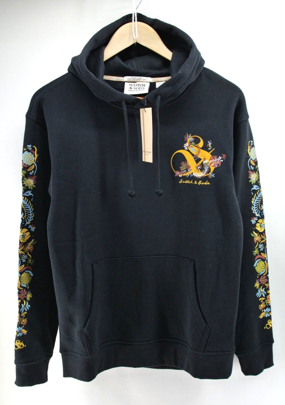 Scotch & Soda Womens Floral Graphic Hoodie Embroidered Black Small